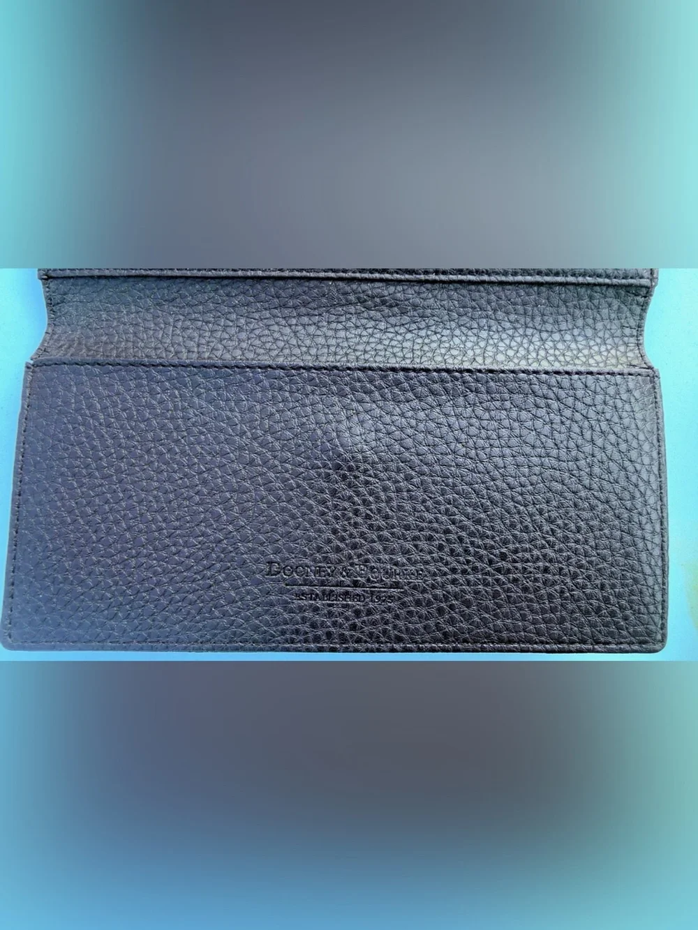 Dooney & Bourke Monogram Canvas Checkbook Wallet Brown Blue Leather Organizer